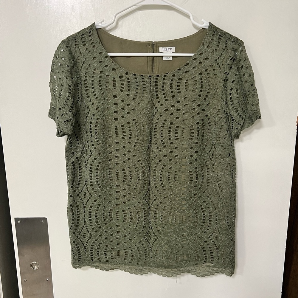 J. Crew olive green lace top
